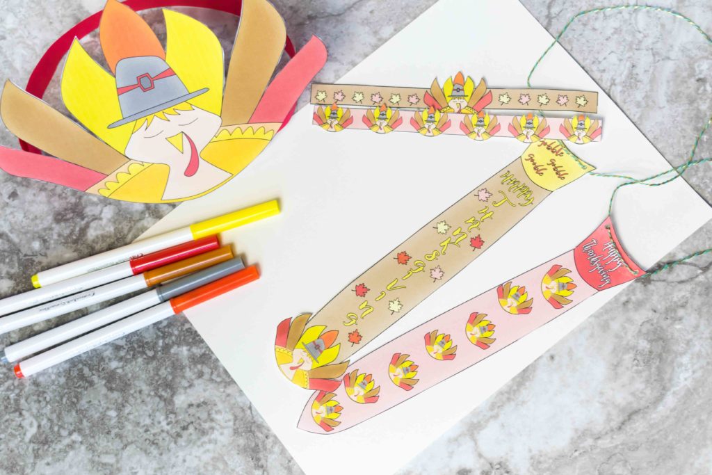 Turkey Headband, Ties and Bracelets printable with markers