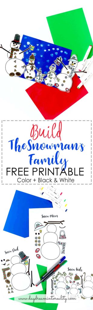 Pinnable Image | free printable both color and black & white for snowman family coloring project