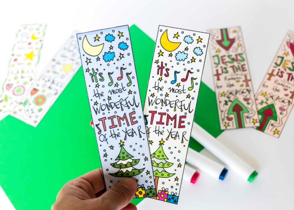 printed coloring Christmas bookmarks. (It's the most wonderful time of the year)