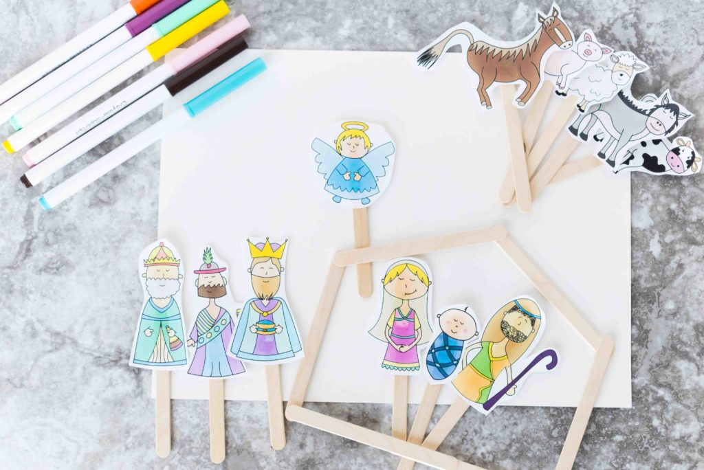 nativity craft for kids made with popsicle sticks and free template