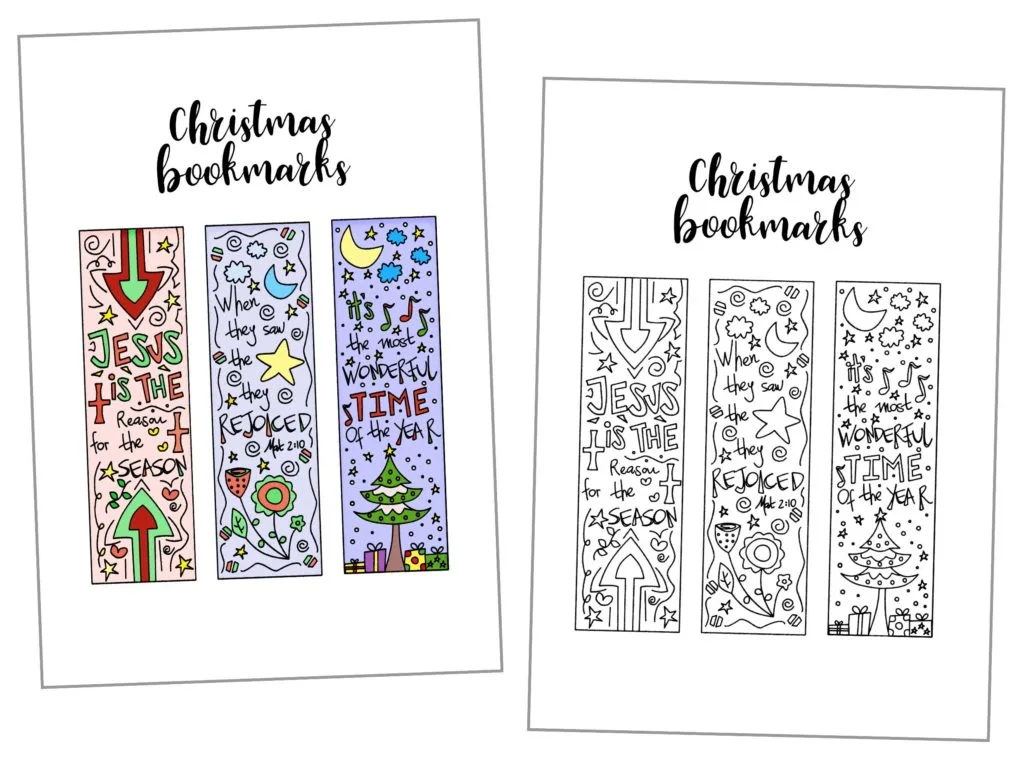 Coloring Christmas bookmarks free printable template.