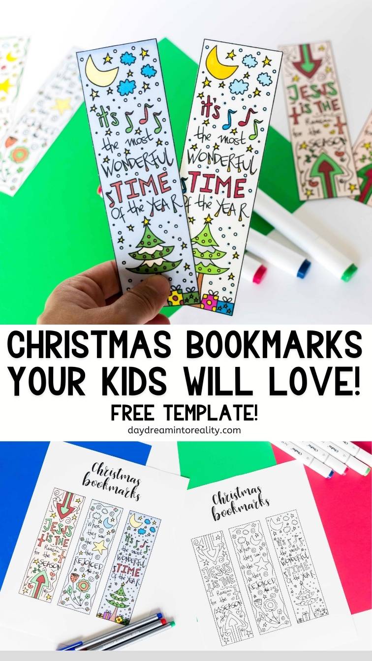 Coloring Christmas Bookmarks free printable - Pinterest image