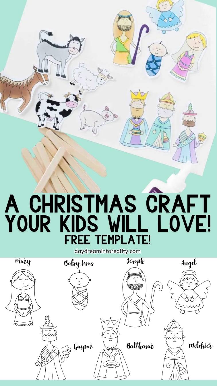 Popsicle Stick Christmas Story Puppet Craft for Kids & Free Template -Pinterest Image