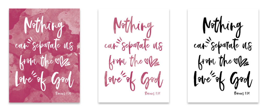 I designed this Romans 8:39 Free Wall Art as reminder of God's unconditional love. Do you need a reminder too? Print this beautiful wall art and display it in your home so you never forget you're not alone!