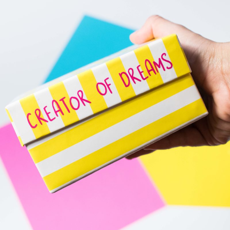 Personalize box with pink removable vinyl.