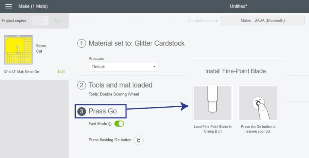 Press Go Screenshot and Install Fine Point Blade pop up after you're done scoring