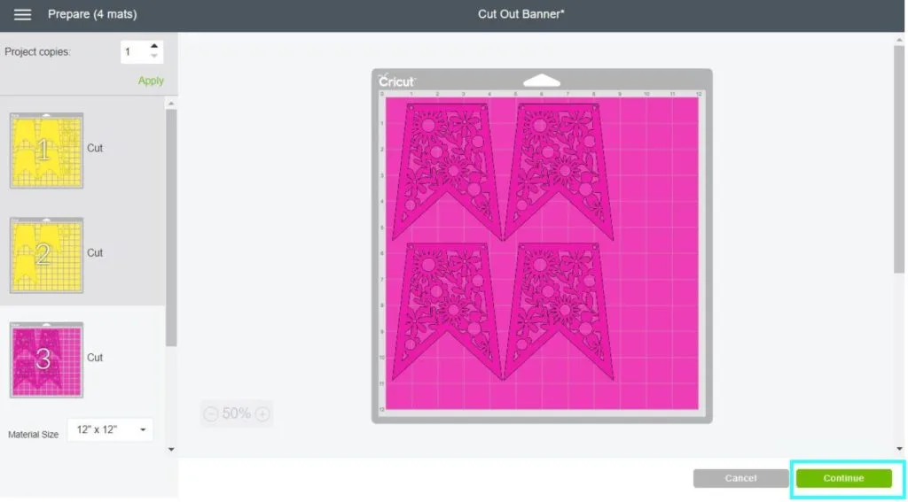 Screenshot Cricut Design Space: Cutting process started