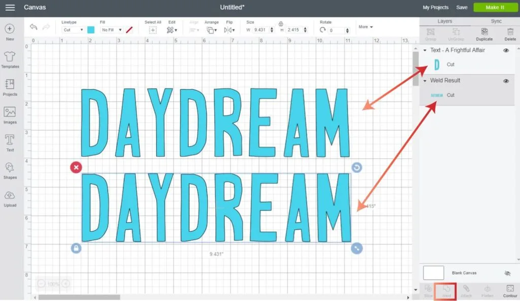 Graphic that shows how to weld text so you can contour an image