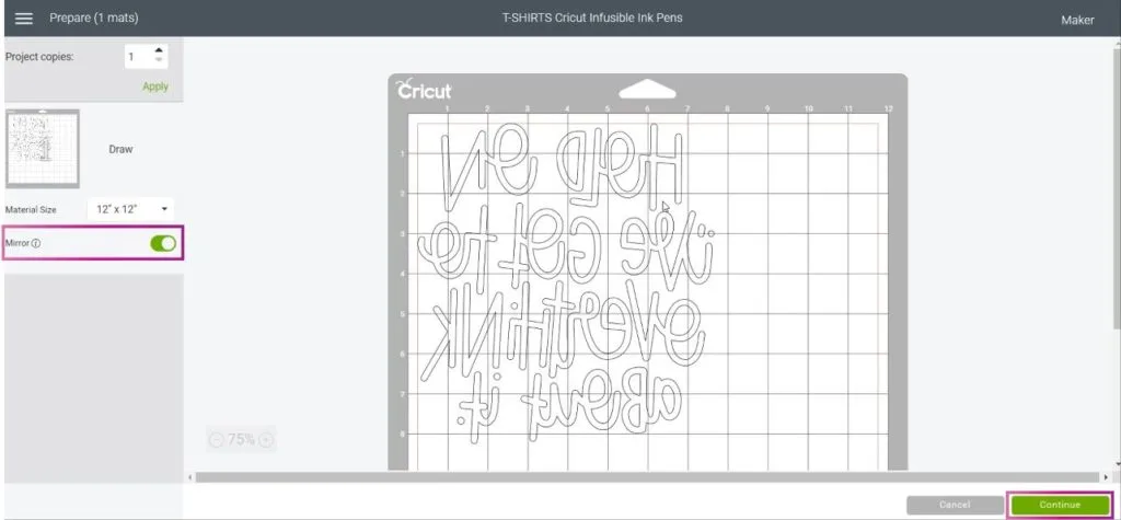 Mirror ON image to use Cricut Infusible Ink Pens