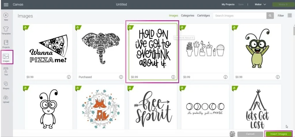 Select Image in Cricut Design Space