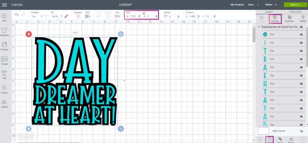 Resize file in Cricut Design Space