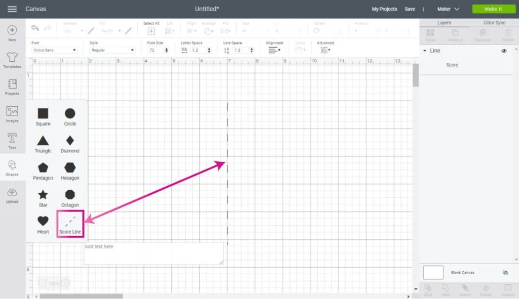 Where to find the score line in Cricut Design Space