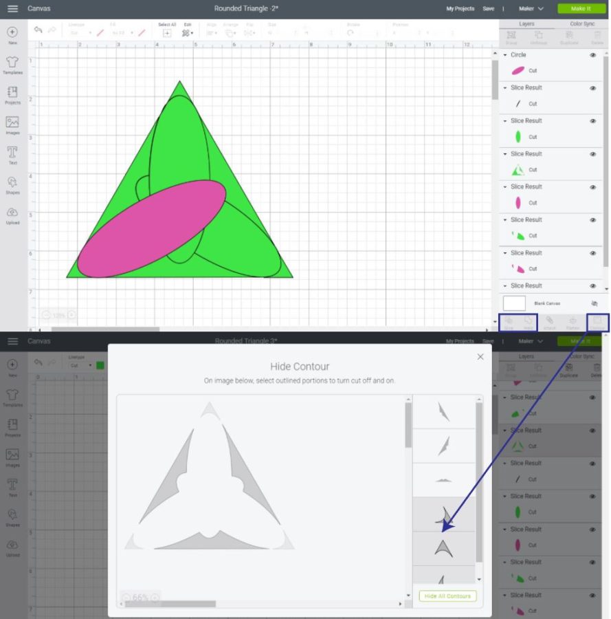 Slicing Corners of Triangle in Cricut Design Space.