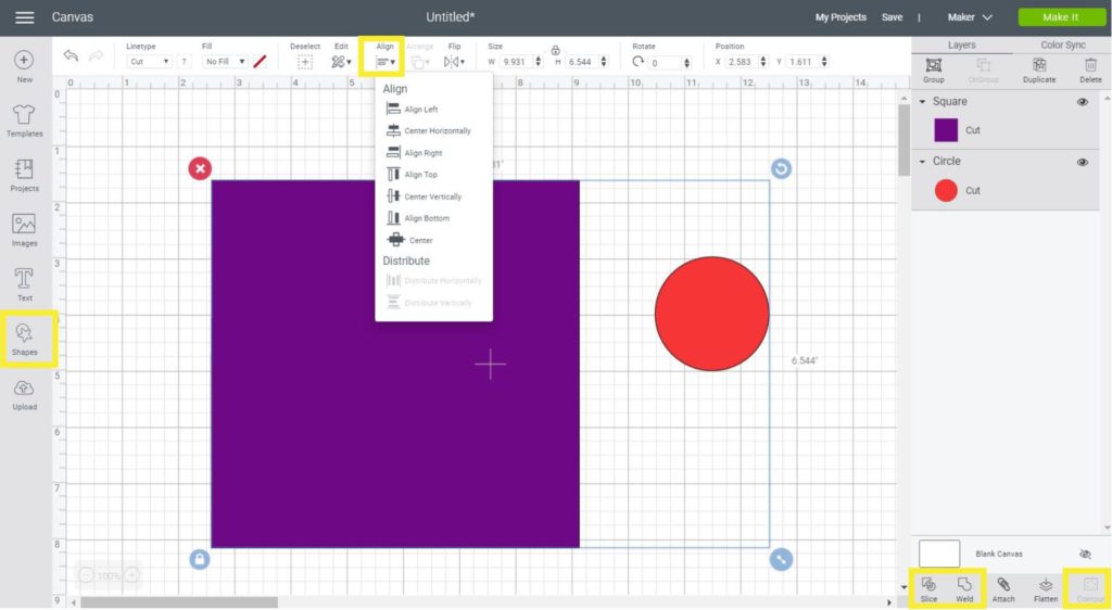 Things you need to make a rounded square in Cricut Design Space