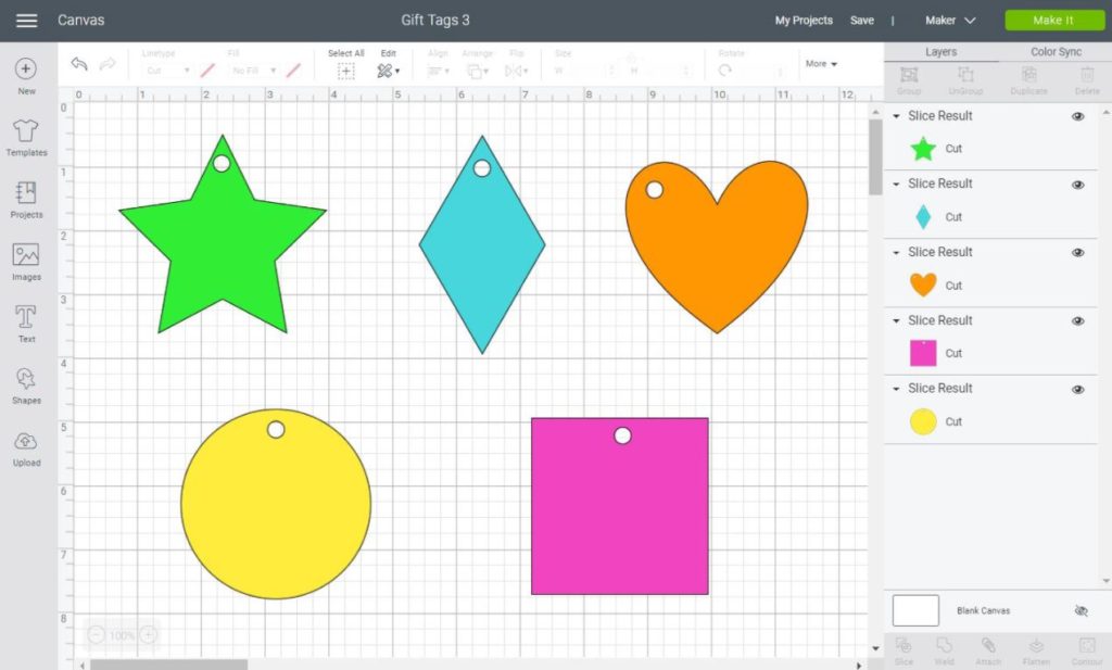 different types of gift tags you can make with shapes in Cricut Design Space