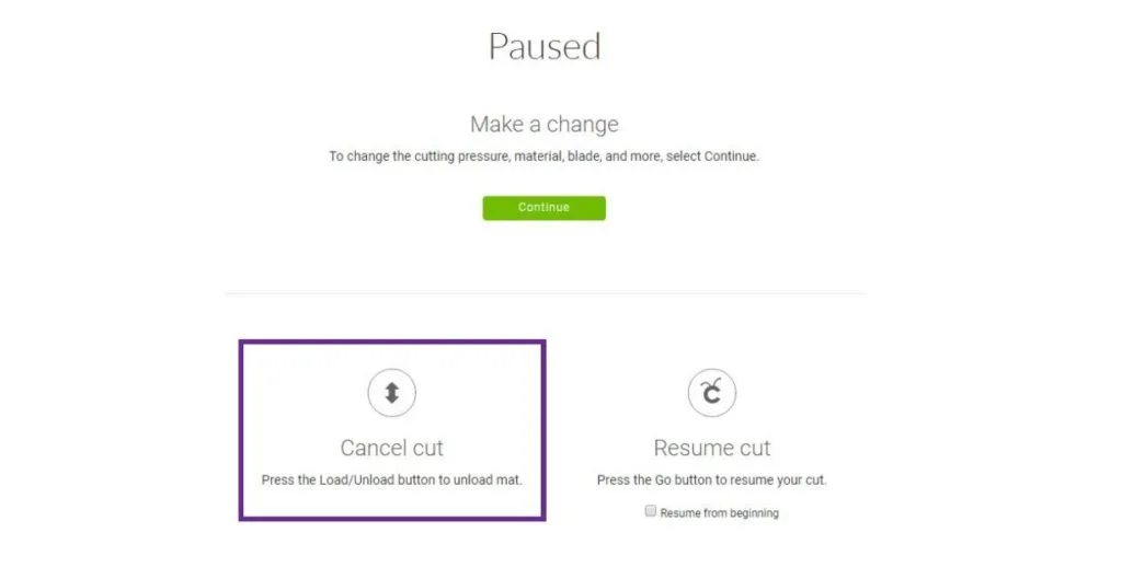 Pause Screenshot in Cricut Design Space