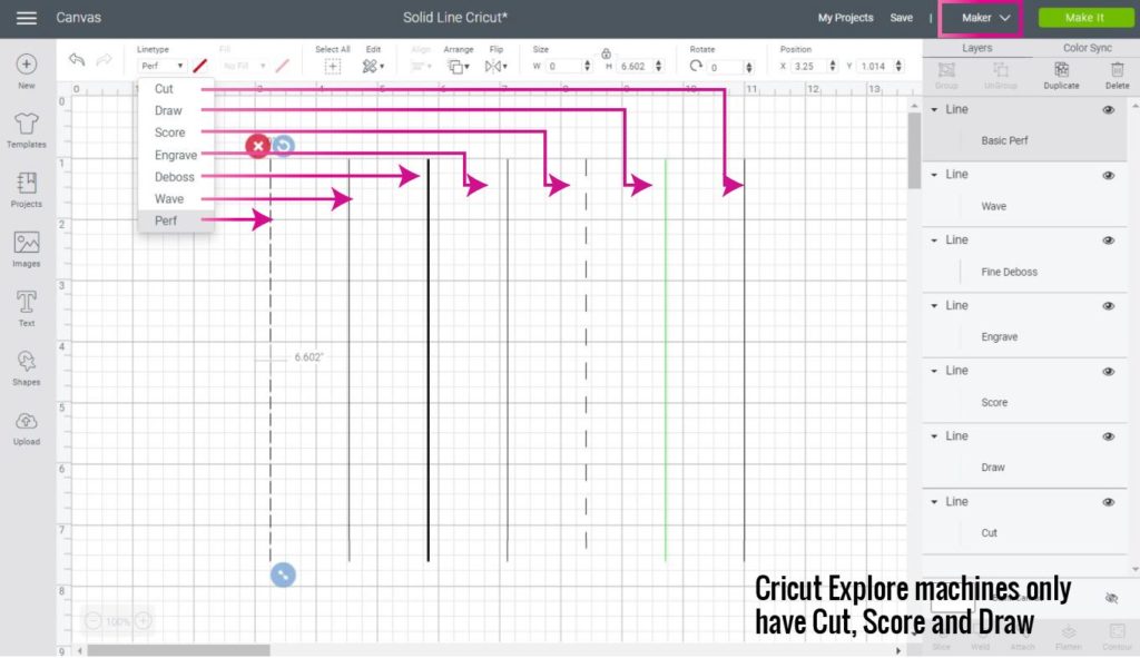 Different types of lines you can make in Cricut Design Space