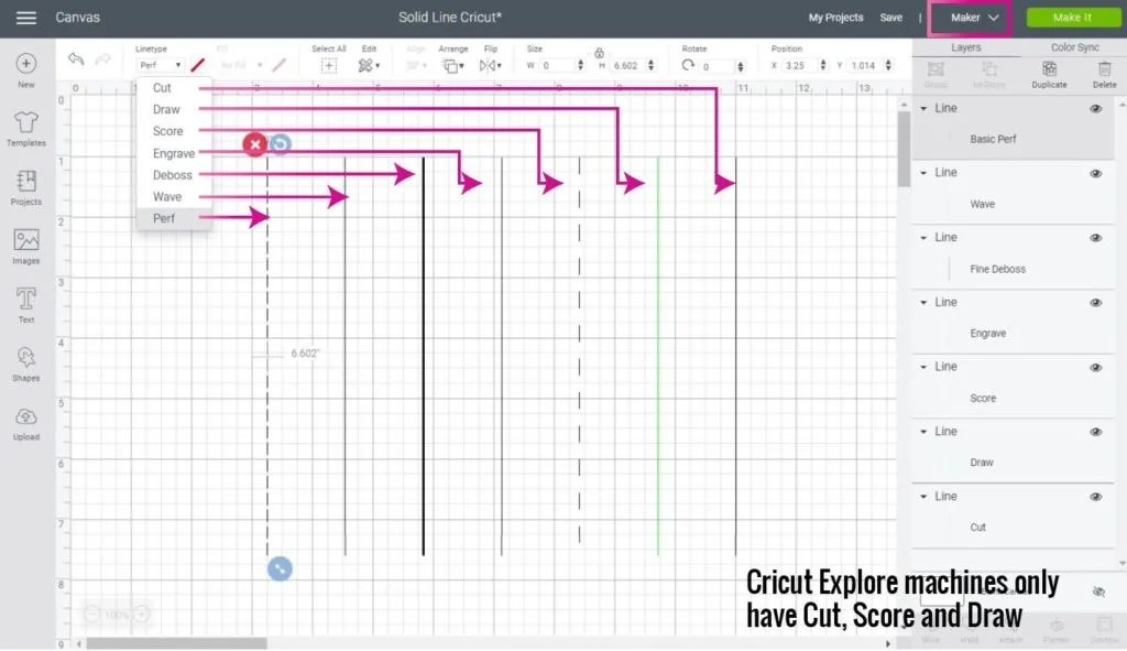 Different types of lines you can make in Cricut Design Space