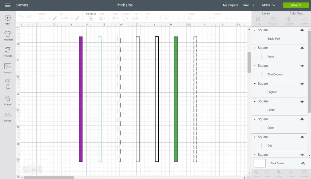 Different Linetype for thick lines in Cricut Design Space