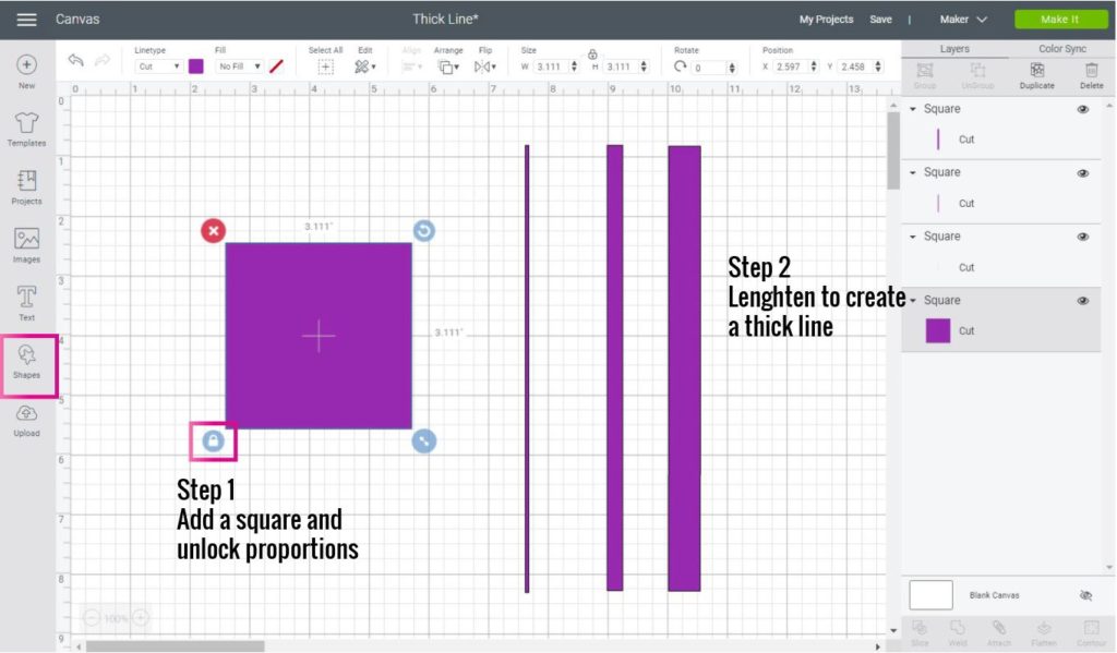 Making a thick line in Cricut Design Space