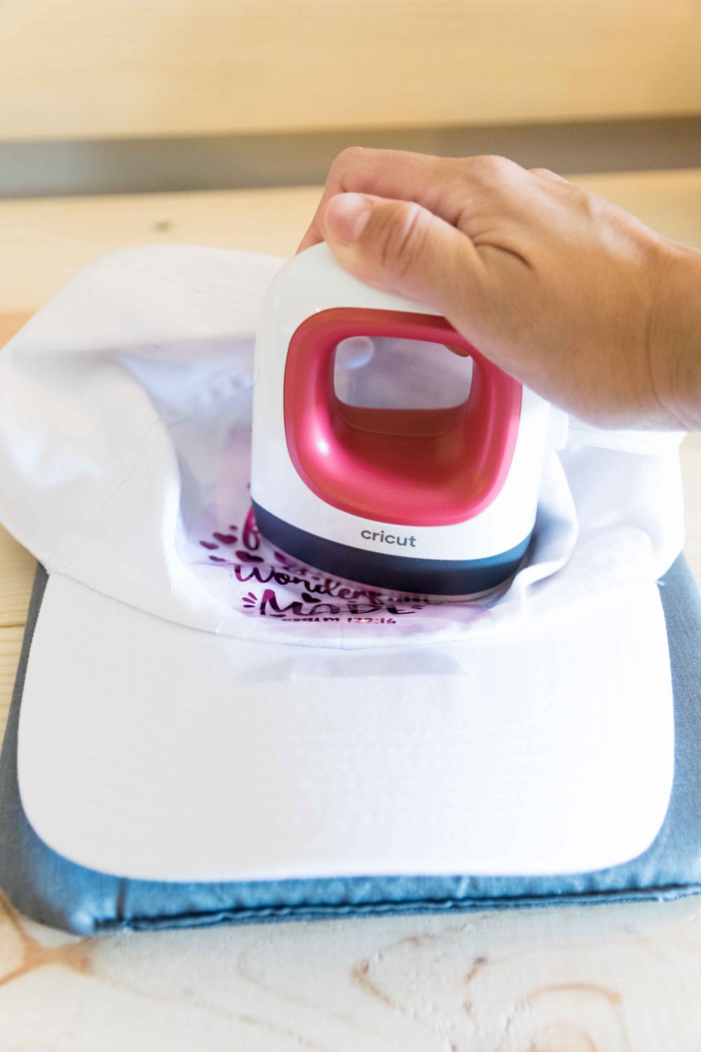 pressing Foil Iron-On on a hat with Cricut Easypress Mini