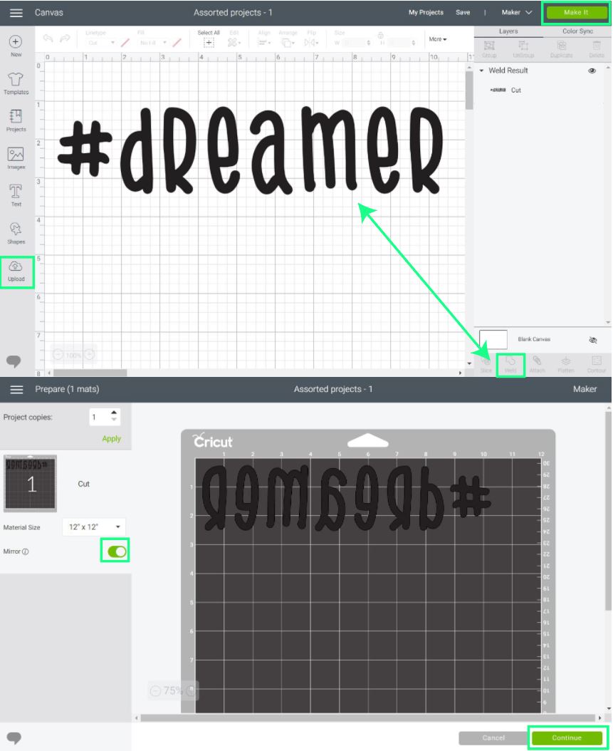 freezer paper setting in Cricut Design Space using carrier sheets