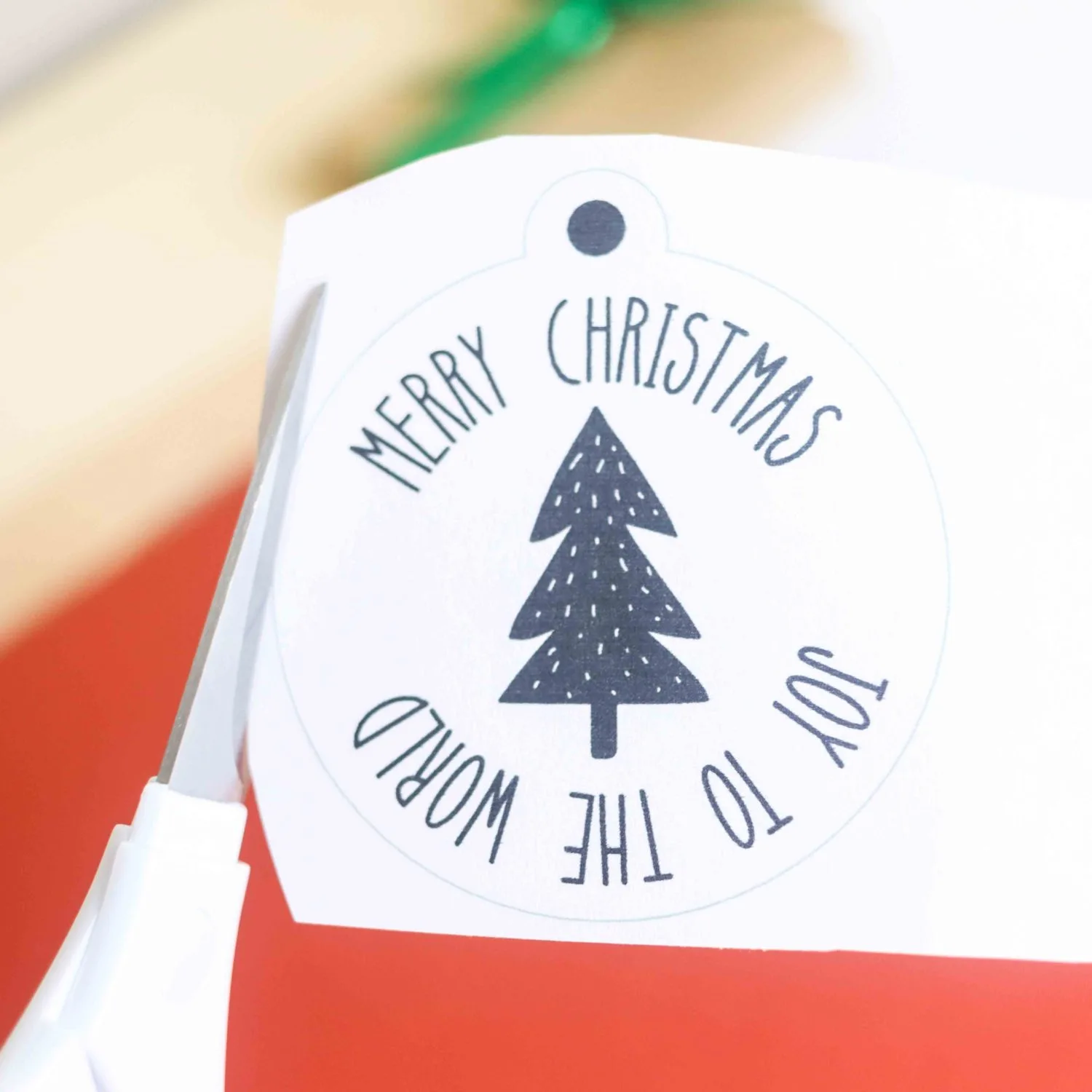 cutting around gift tag