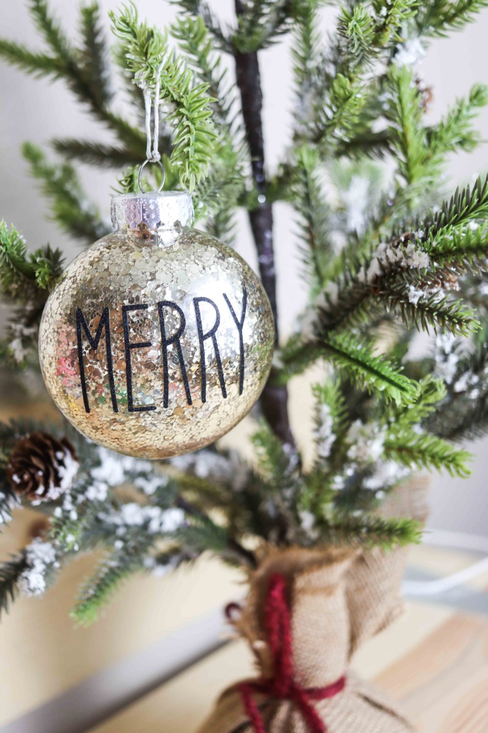 Chunky glitter Christmas Ornament with Merry phrase