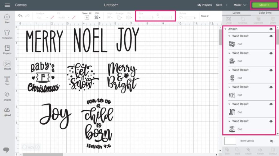 Resizing and attaching images in Cricut Design Space