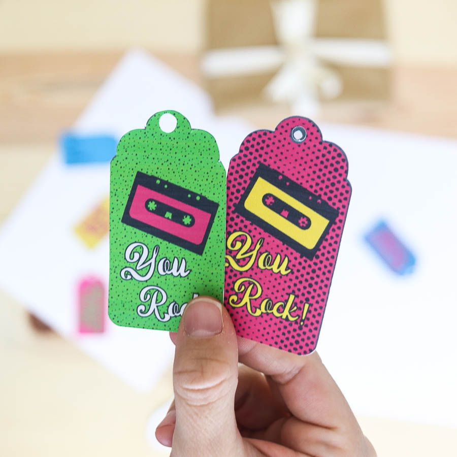 "You rock" birthday gift tags free printable