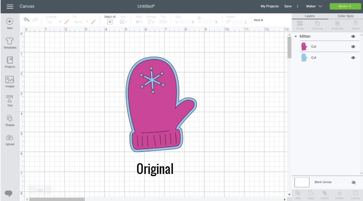 Left Mitten on the Canvas are in Cricut Design Space.