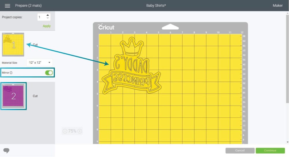 Mirror Setting: location in Cricut Design Space Desktop