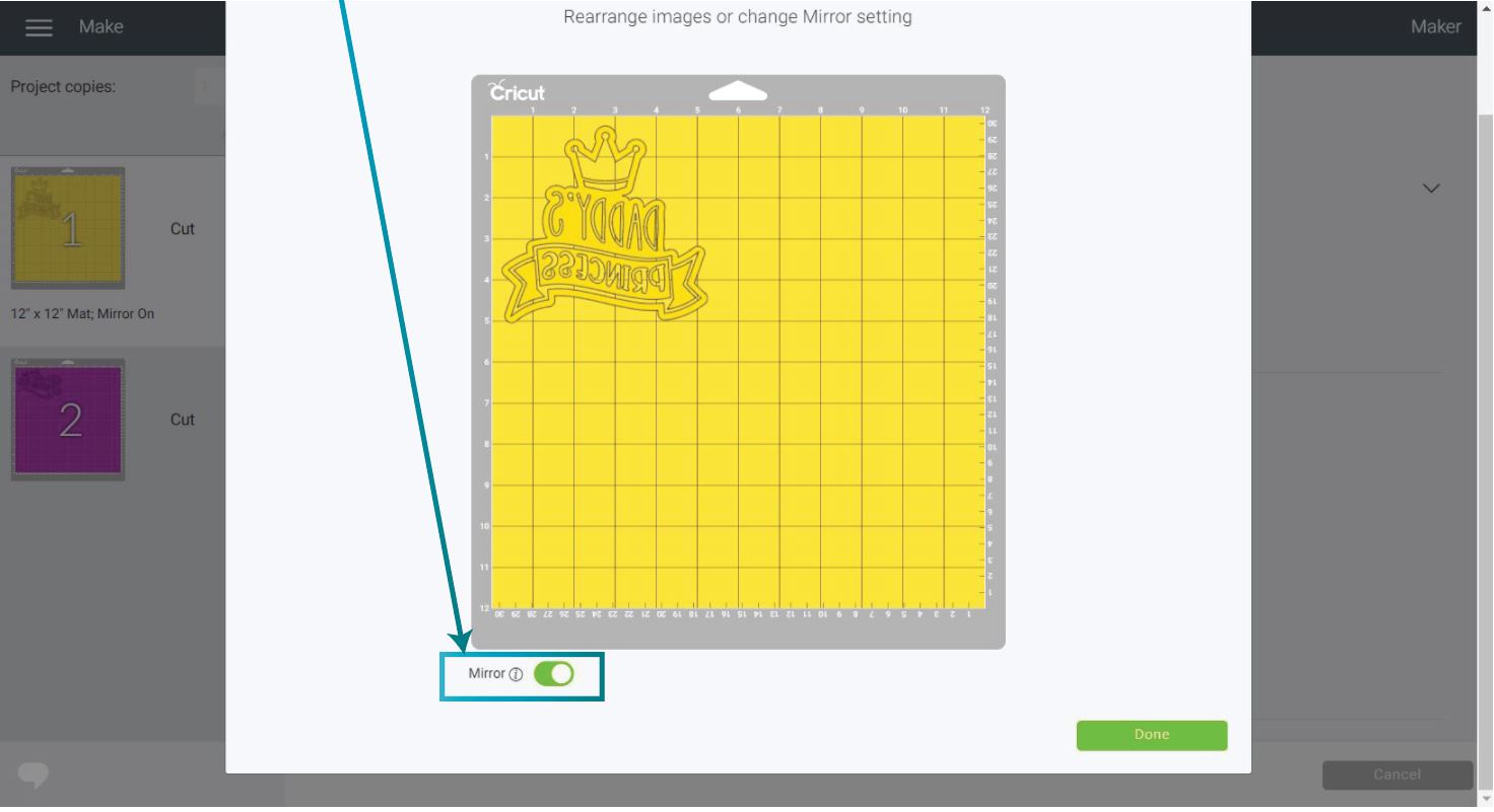 Turning mirror on in Cricut Design Space Desktop