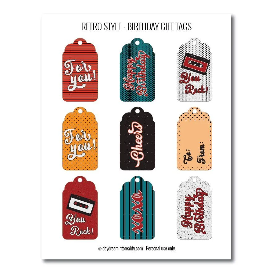 Retro-style birthday gift tags free printables 