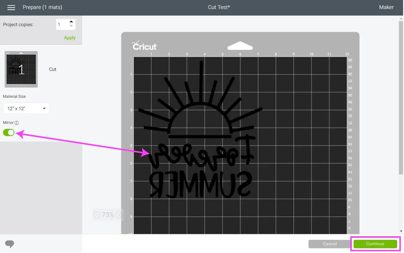 Mirror image in Cricut Design Space for Iron-on