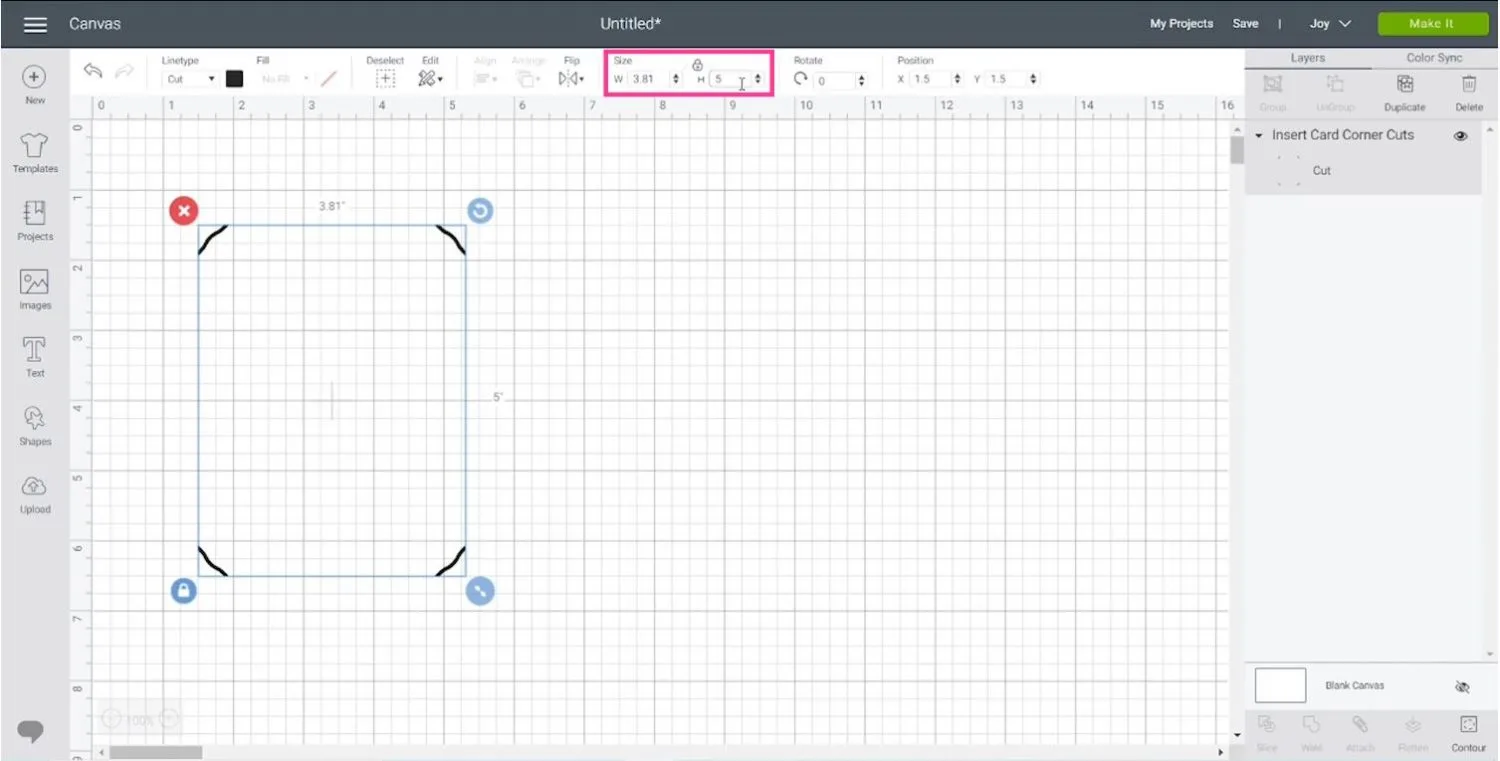 resizing Cricut Insert card