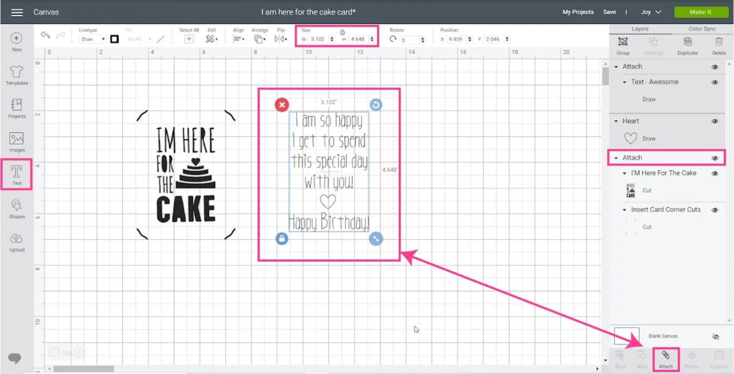 writing text in Cricut Design Space 