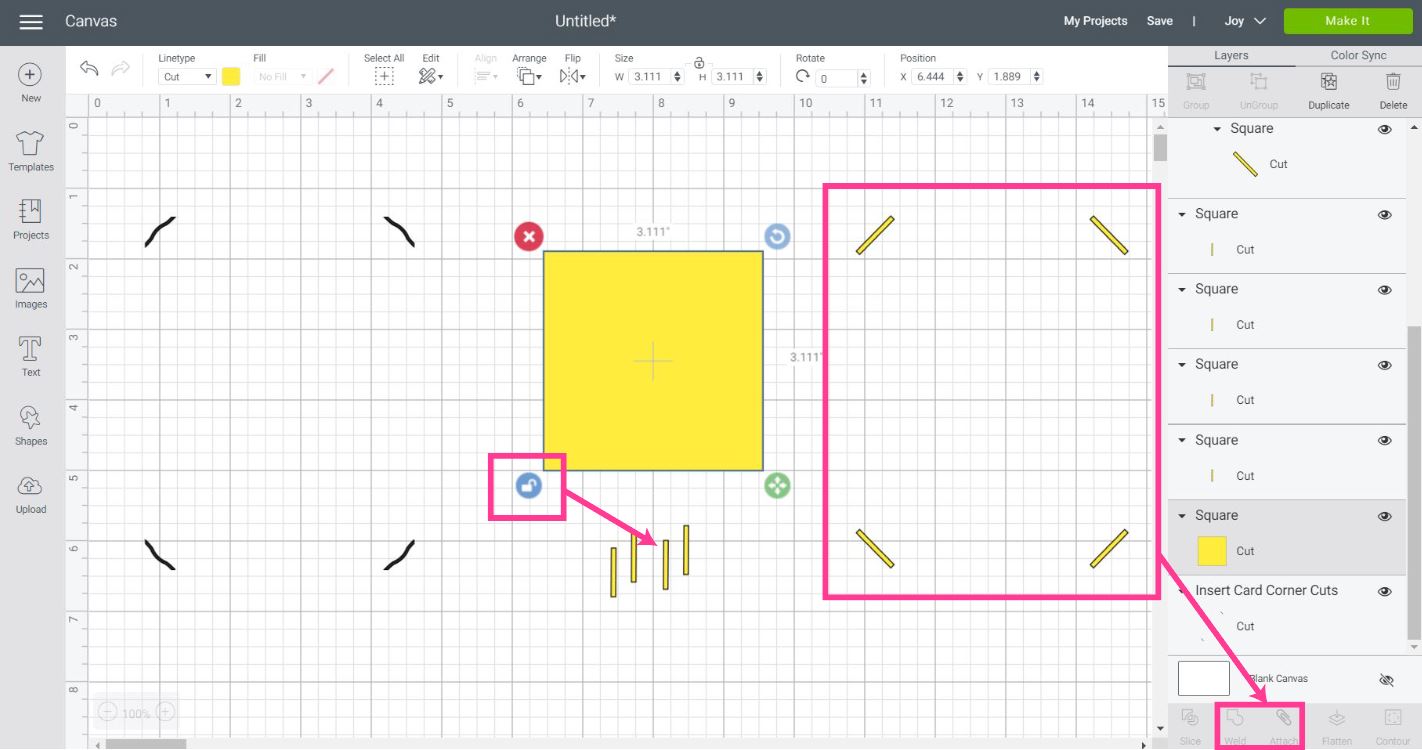 make a insert corner cut card with a square