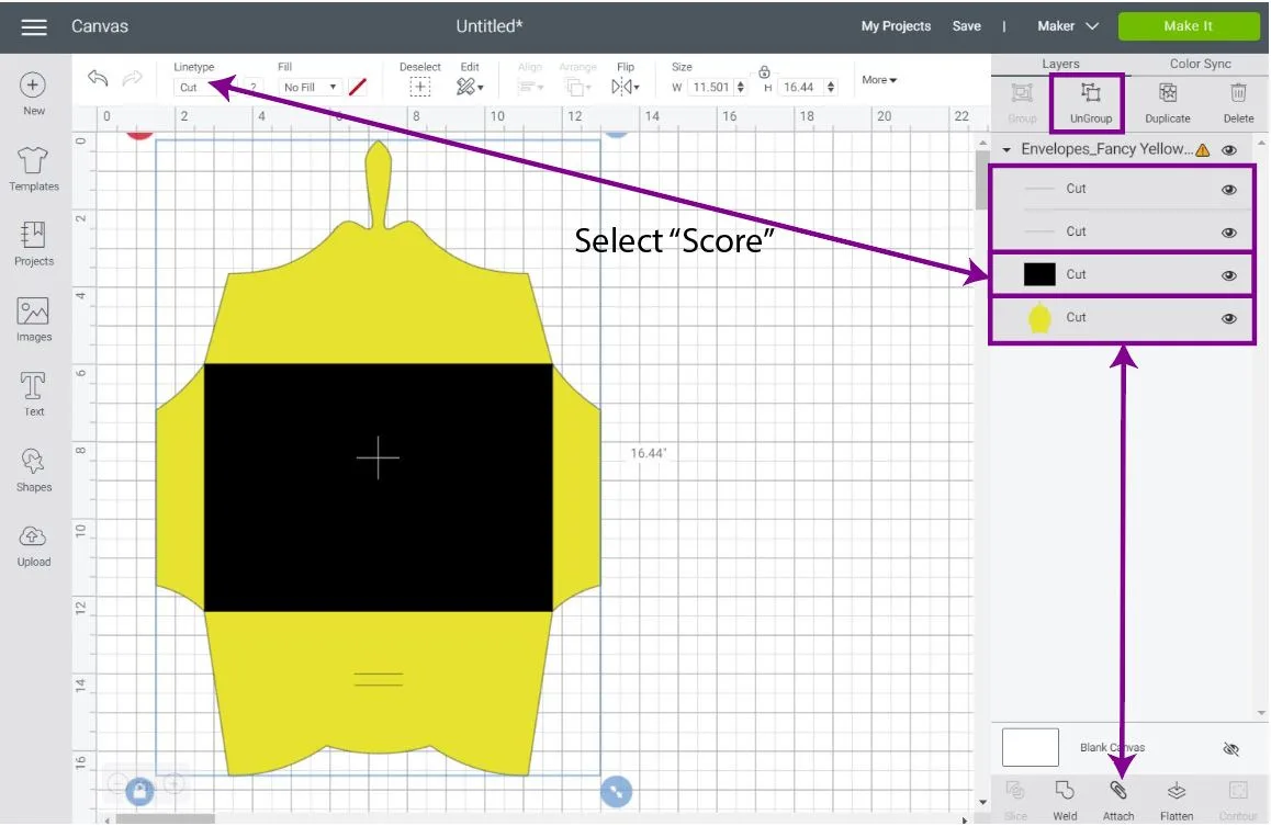 organizing envelope template in Cricut Design Space