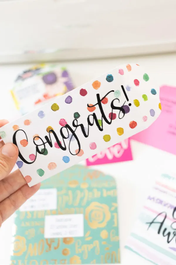 congrats envelope decorated with iron-on