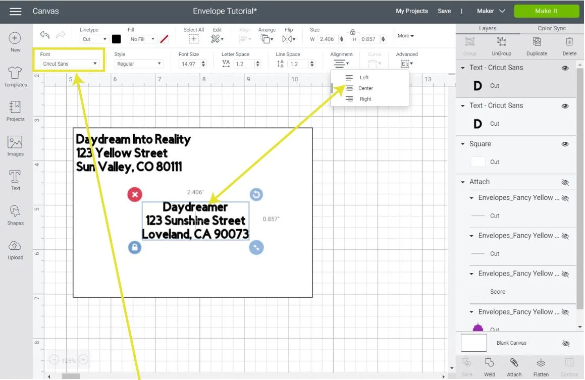 centering text in Cricut Design Space