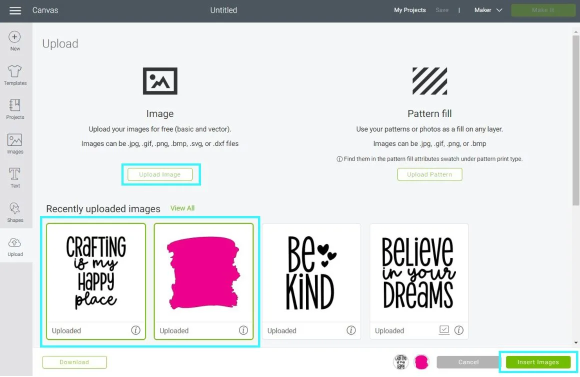 uploading images to cricut design space