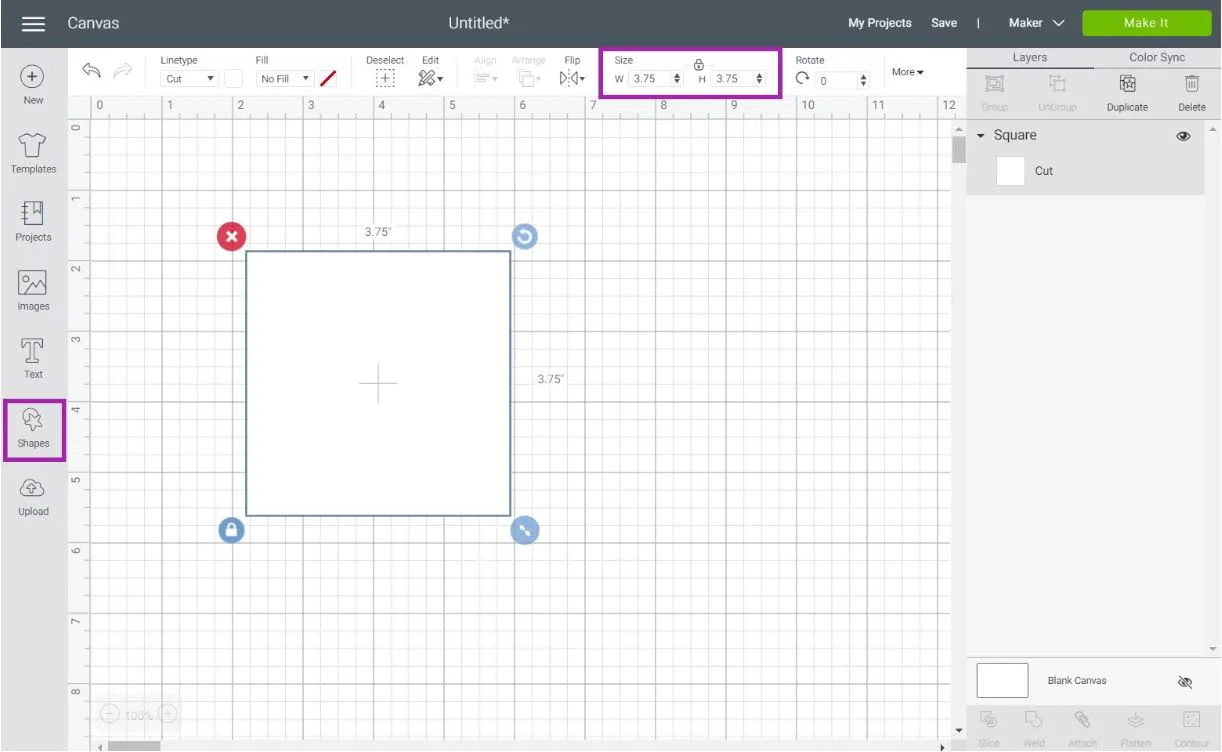 adding a square coaster guideline in cricut design space