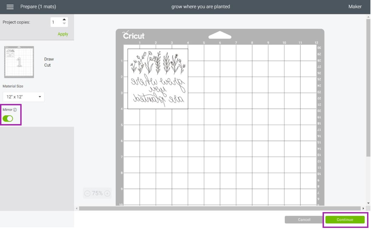 mat preview when drawing in cricut design space