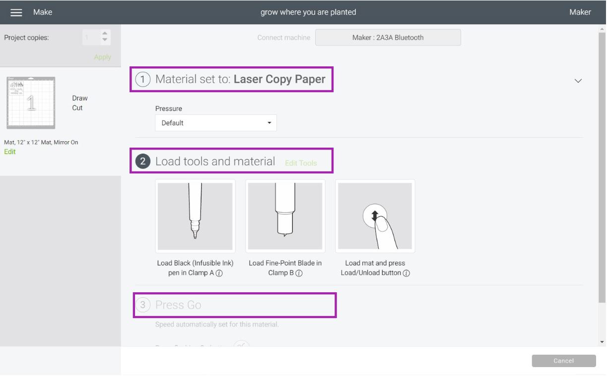 selecting materials in cricut design space