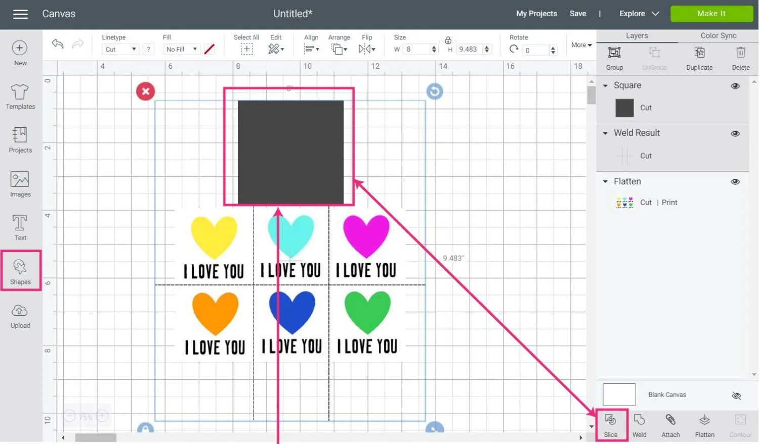 slicing in Cricut Design Space