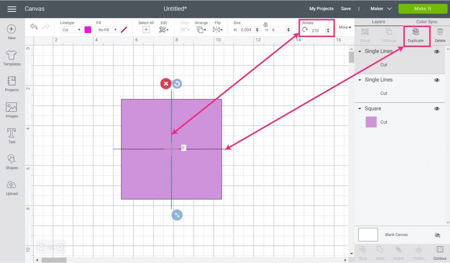 rotating and duplicating in Cricut Design Space