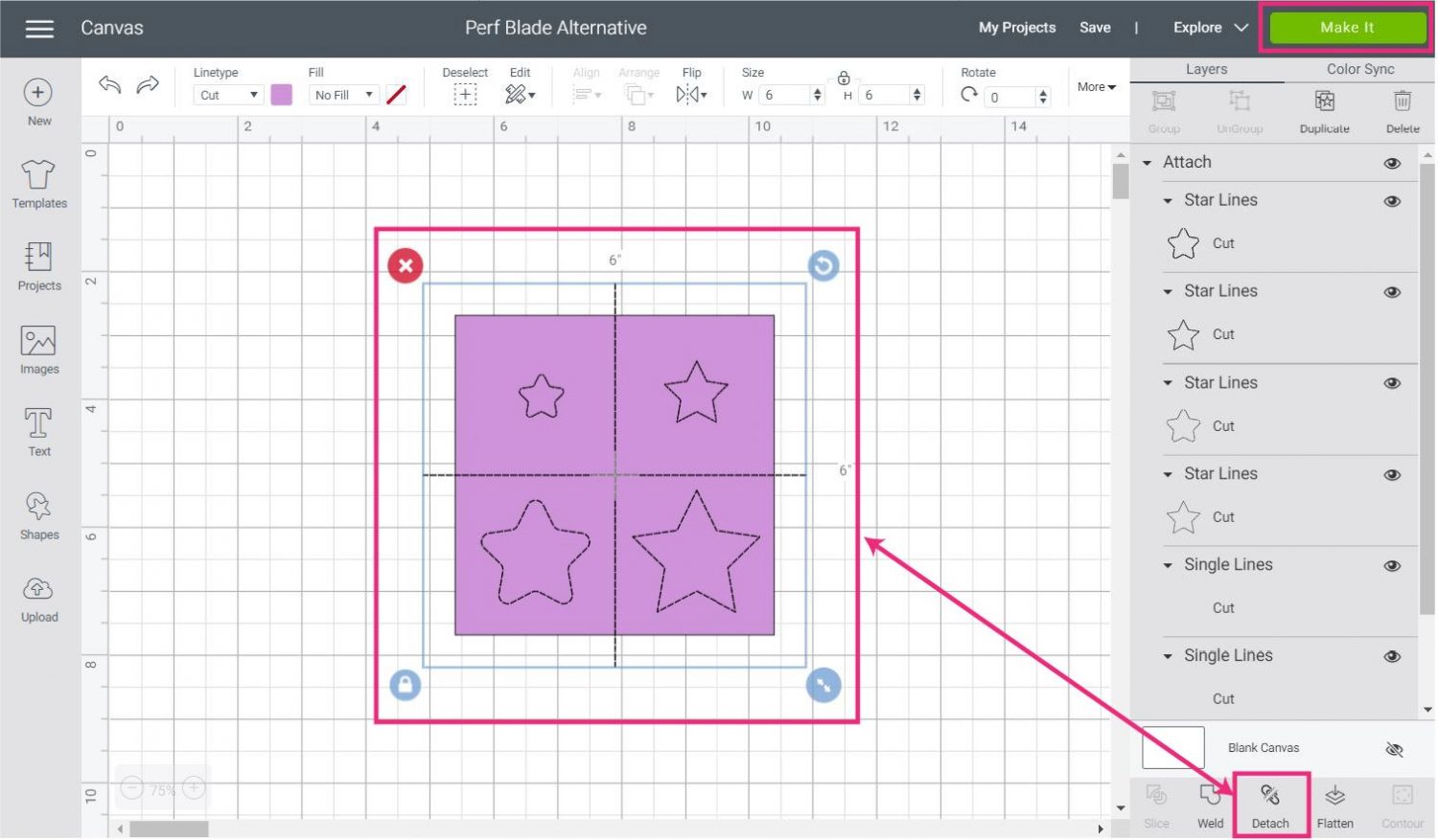 attaching lines to square in Cricut Design Space