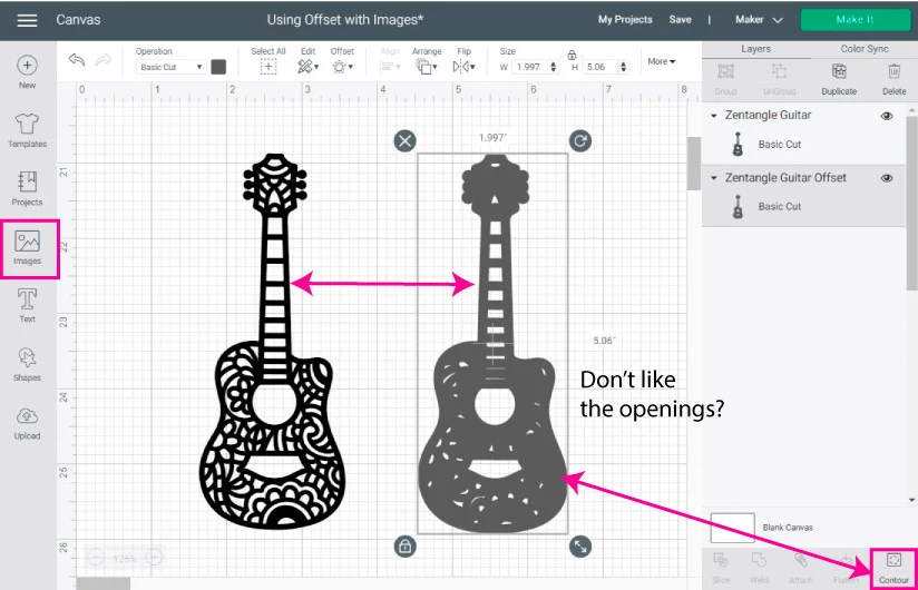 making offset path of an image in cricut design space.