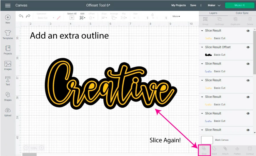 making outlines with the offset tool for layered tutorials.